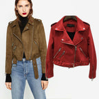 Damen Bikerjacke aus hochwertigem Wildleder mit stilvollen Reißverschlussdetails