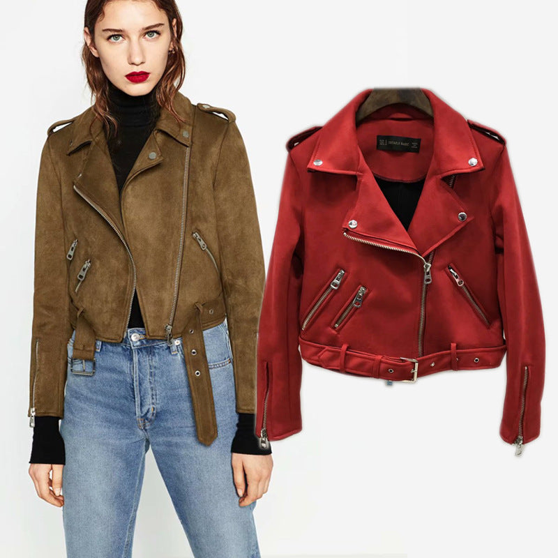Damen Bikerjacke aus hochwertigem Wildleder mit stilvollen Reißverschlussdetails
