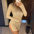 Damen gestricktes Netzkleid mit langem Arm und seitlichen Schlitzen R&B