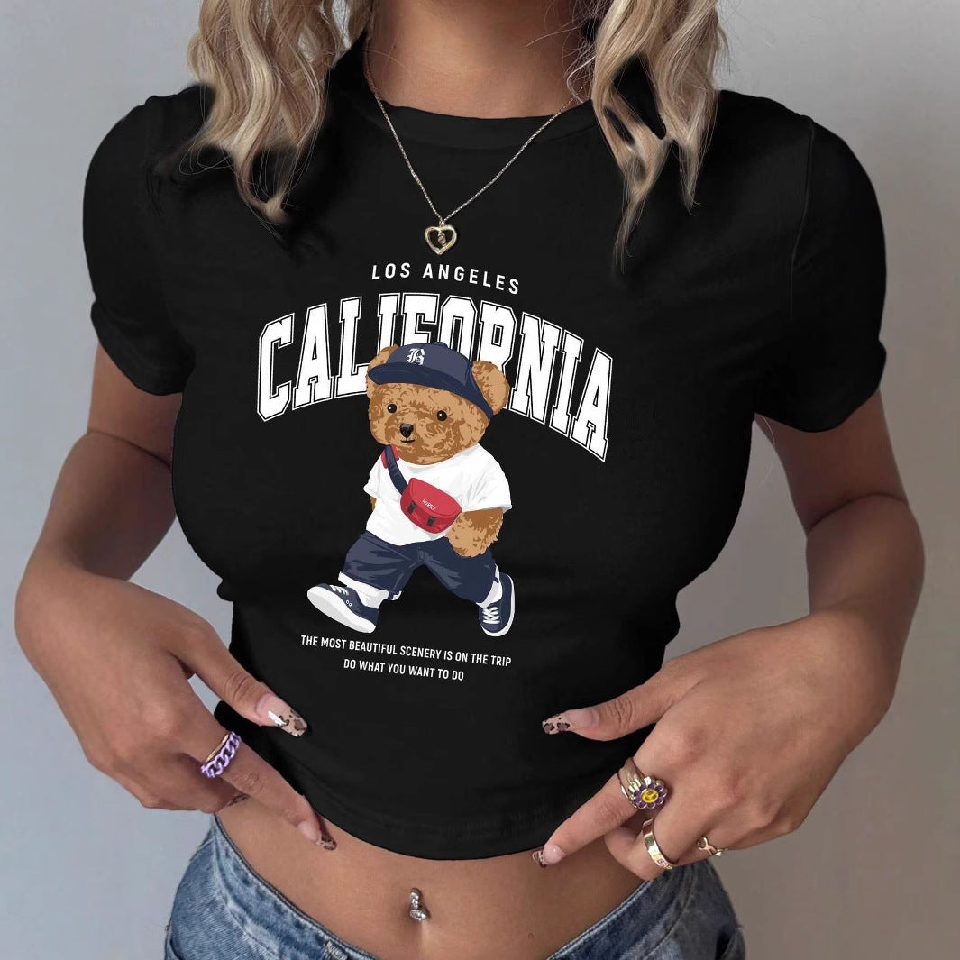 Damen T-Shirt mit kreativem Bärenmotiv und urbanem Lifestyle-Print R&B
