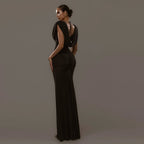 Damen Elegantes Maxikleid mit tiefem V-Ausschnitt und raffinierten Drapierungen