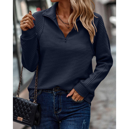 Damen kuscheliger Stepp-Pullover mit hohem Kragen und halbem Reißverschluss R&B