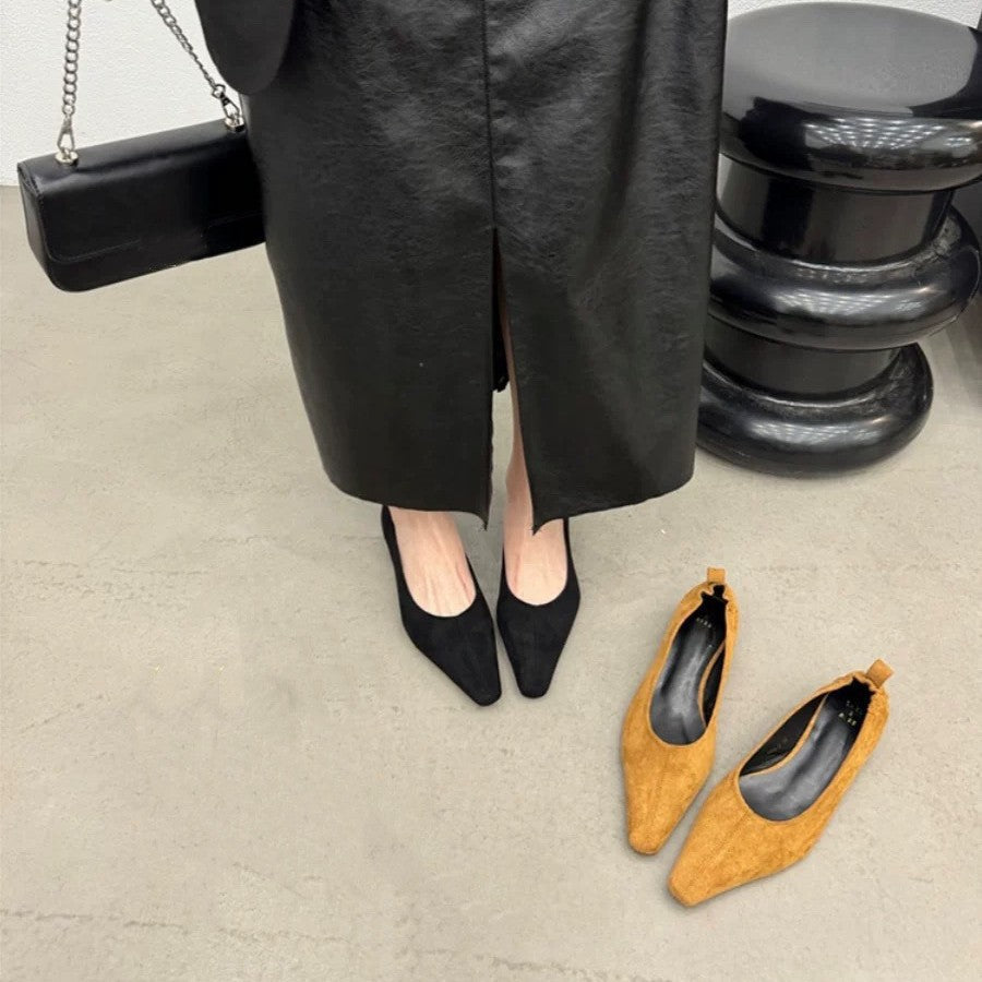 Damen Elegante Ballerinas mit spitzem Zehenbereich und feiner Velours-Oberfläche R&B