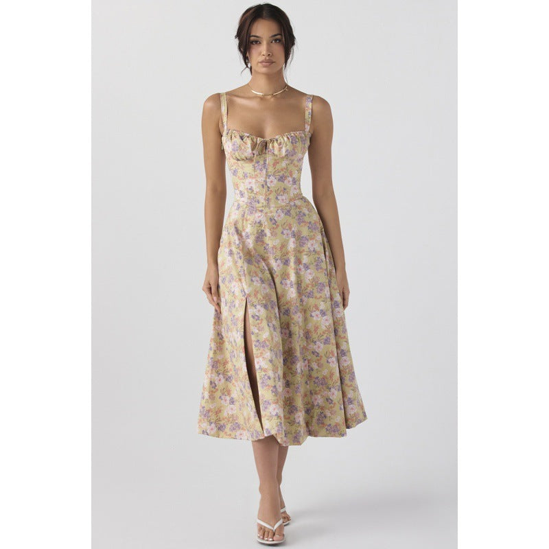 Damen Maxikleid mit floralem Design und elegantem Schlitz R&B
