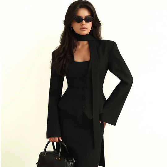 Damen taillierte Blazer-Top mit schmalem Kragen R&B