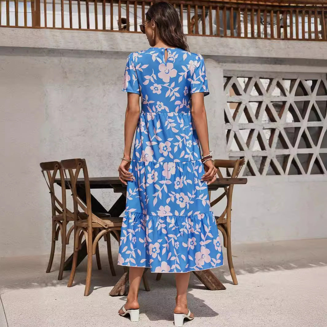 Damen Maxikleid mit floralem Design und voluminösem Rock R&B