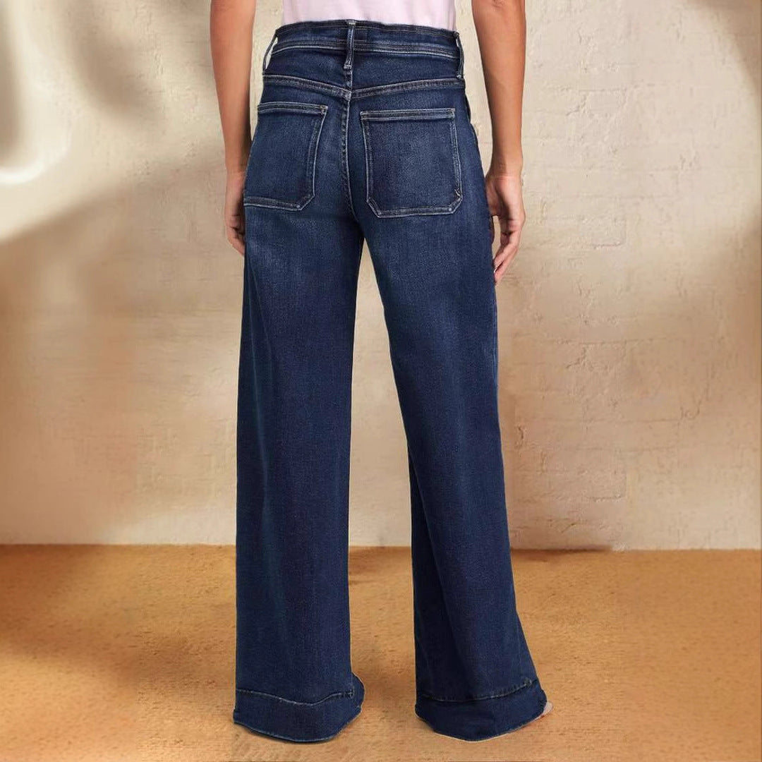 Damen Weit geschnittene Jeans mit modischem Kordelzug und elastischem Bund R&B