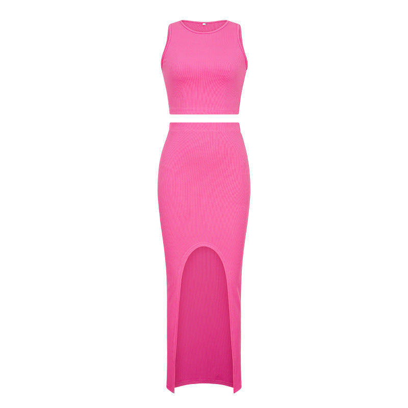 Damen Set aus crop Top und Maxi-Rock mit hohem Schlitz R&B