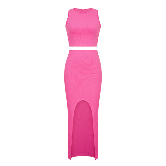 Damen Set aus crop Top und Maxi-Rock mit hohem Schlitz R&B