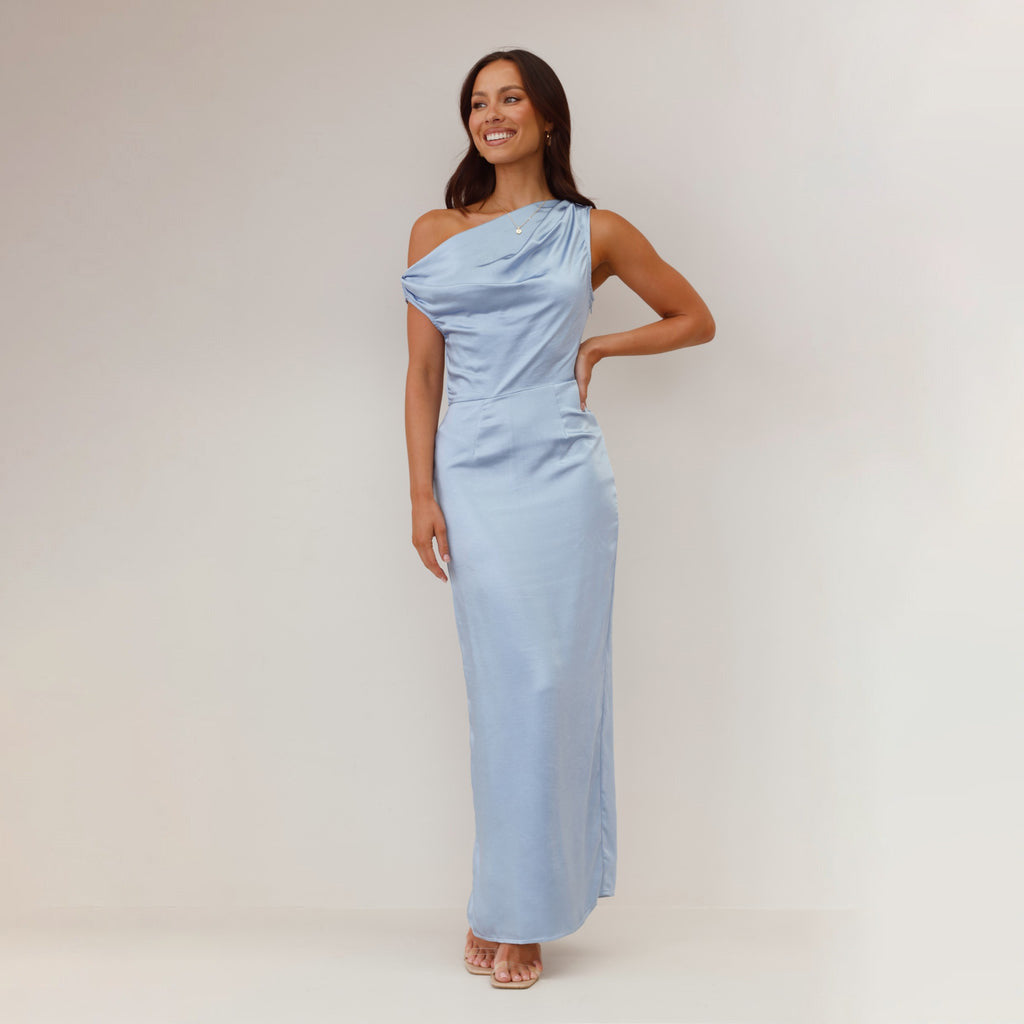 Damen Elegantes Maxikleid mit asymmetrischem Oberteil und figurbetontem Schnitt R&B
