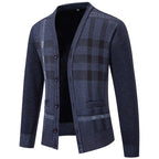 Herren stilvolle Strickjacke mit modernem Karomuster und praktischen Taschen R&B