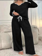 Damen Schlafanzug Set mit elegantem V-Ausschnitt und weiten Beinen R&B