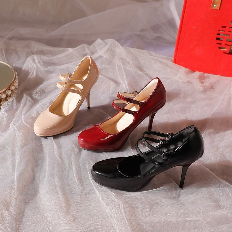 Damen Elegante Lackleder-Pumps mit verstellbaren Riemchen R&B