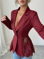 Damen nan taillierter Blazer mit Spitzenbesatz und tiefem V-Ausschnitt R&B