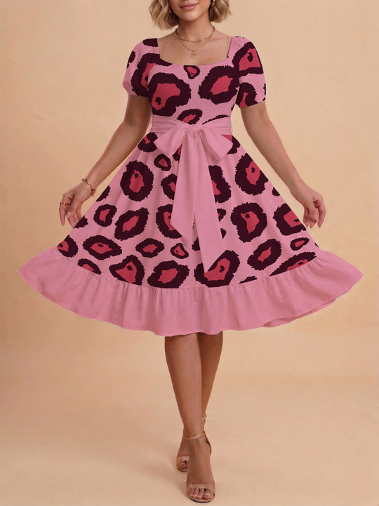 Damen Sommerliches Blumenkleid mit taillierbarem Gürtel und voluminösen Ärmeln R&B