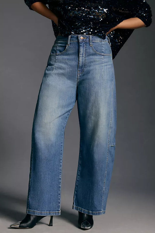 Damen weite Denim-Hose im modernen Schnitt mit hohem Bund R&B