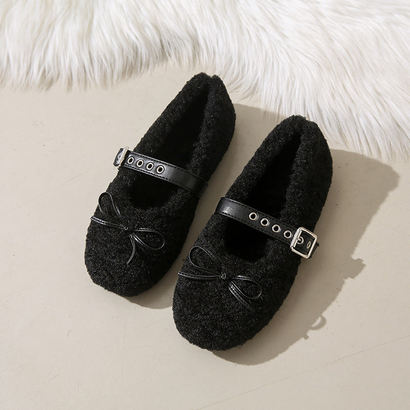 Damen Ballerinas aus kuscheligem Stoff mit verstellbarem Riemen und Schleifen-Applikation R&B