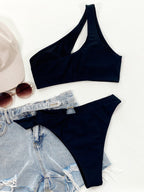 Damen Hochtaillierter Bikini mit Ringdetail und verspieltem Bindegürtel