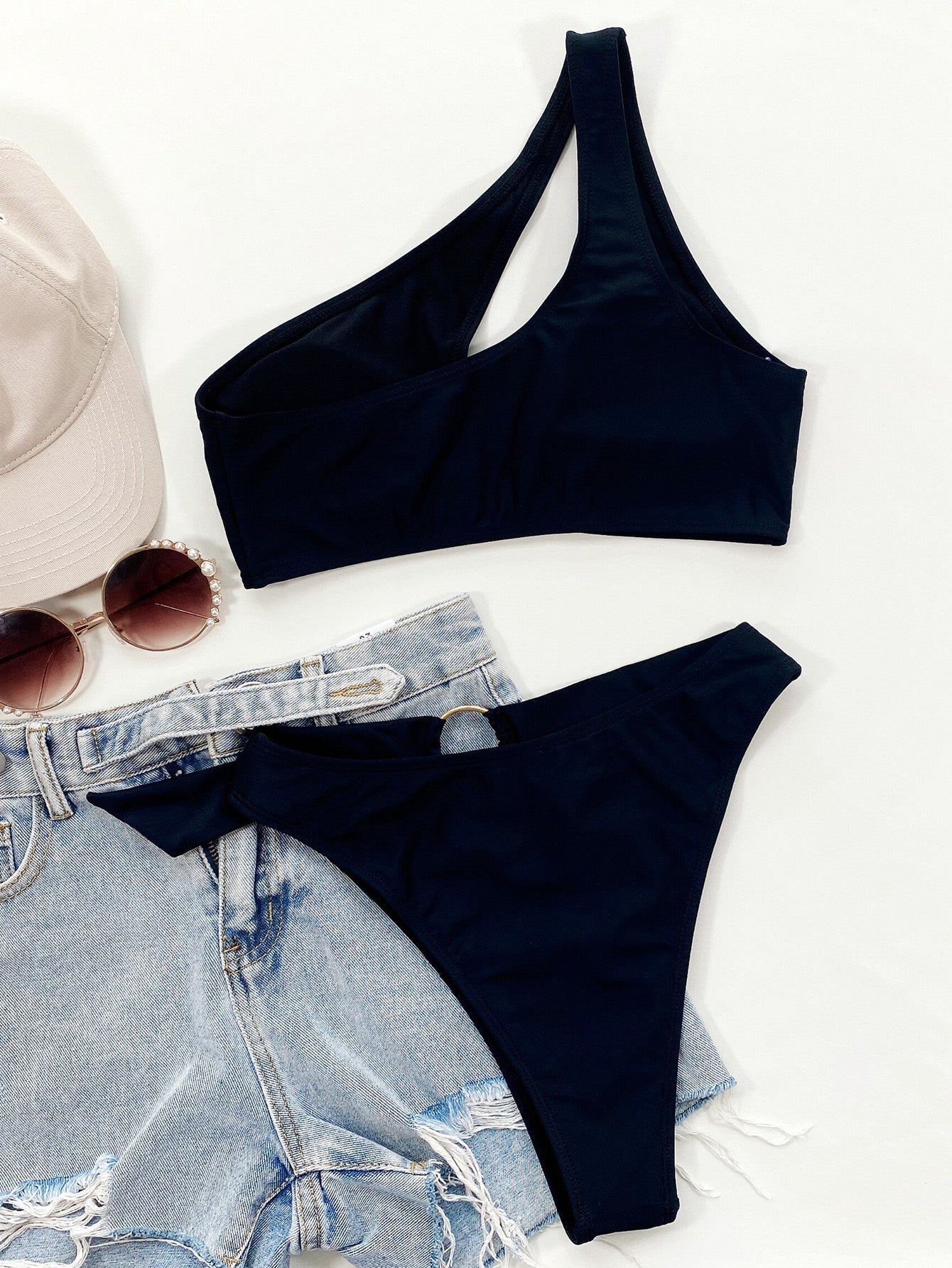 Damen Hochtaillierter Bikini mit Ringdetail und verspieltem Bindegürtel