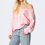 Damen Grobstrickpullover mit tiefem V-Ausschnitt und lässiger Silhouette