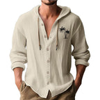 Herren lässiges Kapuzenshirt mit dekorativem Palmendruck und Knopfleiste R&B