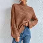 Damen Strickpullover mit hochgeschlossenem Kragen und strukturiertem Muster R&B