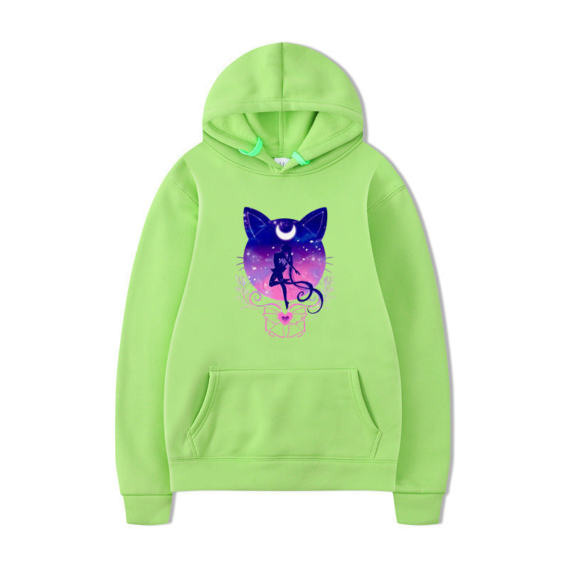 Damen Kapuzenpullover mit künstlerischem Katzenmotiv und bequemer Passform R&B