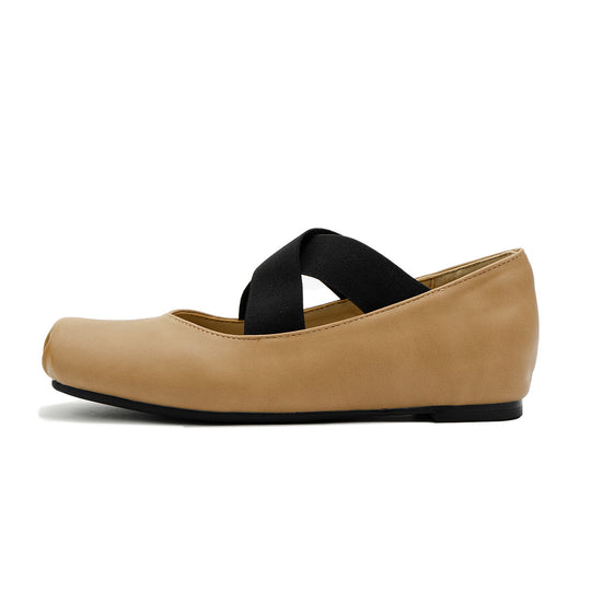 Damen elegante Ballerinas mit elastischen Riemen und glänzender Leder-Oberfläche R&B