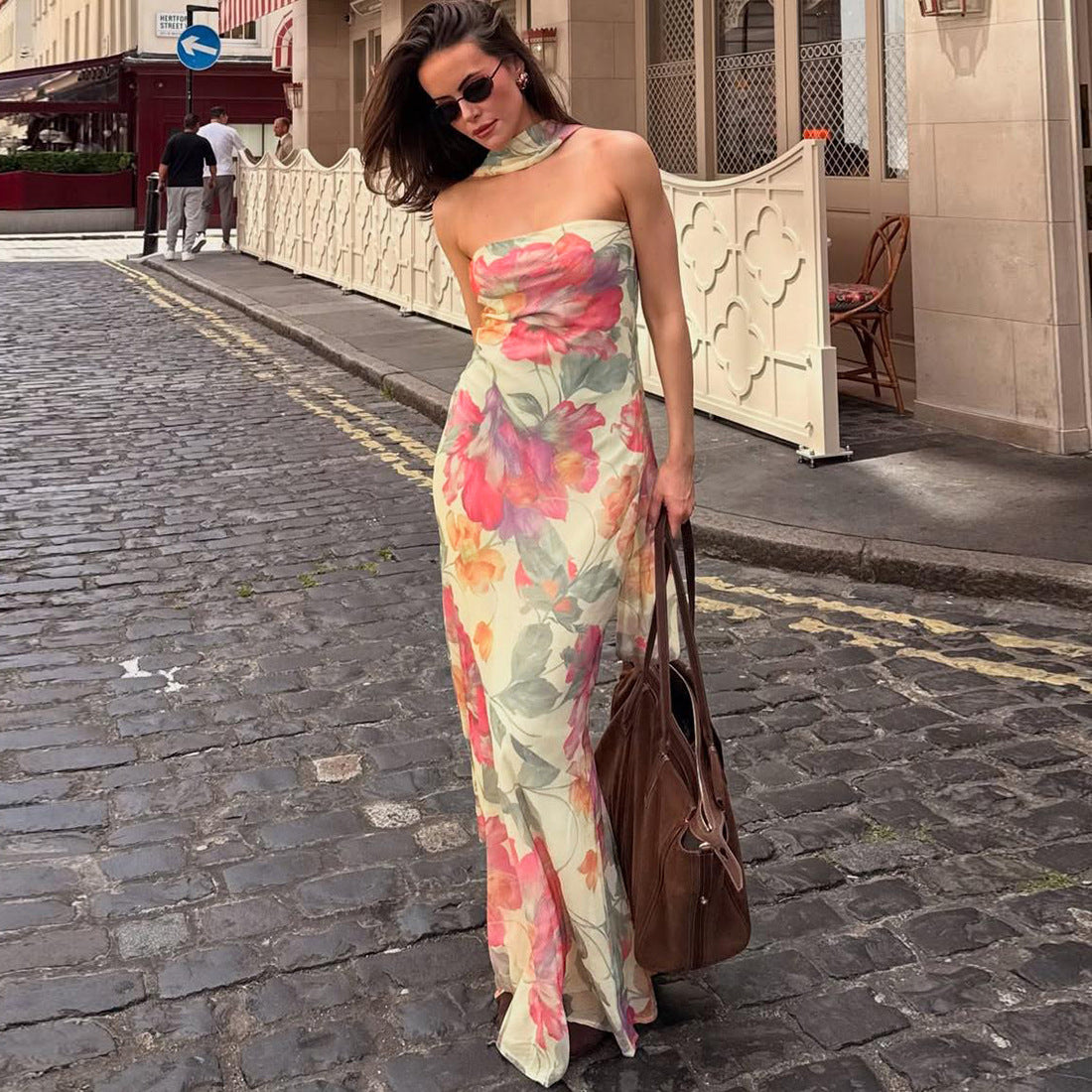 Damen Elegantes Maxikleid mit floralem Muster und schicker Rückenschnürung R&B