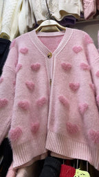 Damen Kuschelige Strickjacke mit herzförmigem Design und Knopfdetail R&B
