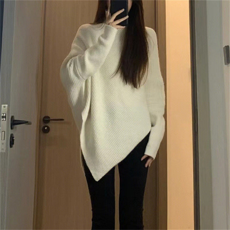 Damen asymmetrischer Strickpullover im lässigen Oversized-Design R&B