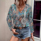 Damen Elegante Bluse mit auffälligem Paisleymuster und V-Ausschnitt R&B