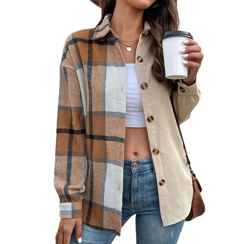 Damen Flanelljacke mit auffälligem Karomuster und bequemen Knöpfen R&B