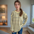 Damen lässiger Oversize-Pullover mit breiten Streifen R&B