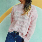 Damen Grobstrickpullover mit romantischem Wellenmuster und volumetrischen Ärmeln R&B