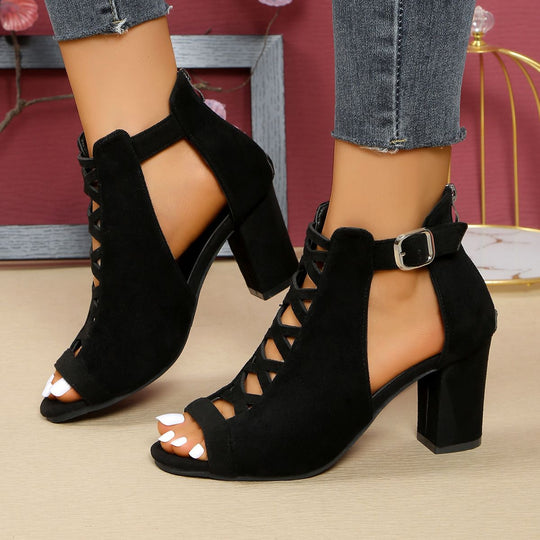 Damen Glamouröse Blockabsatzsandalen mit Strassverzierungen R&B