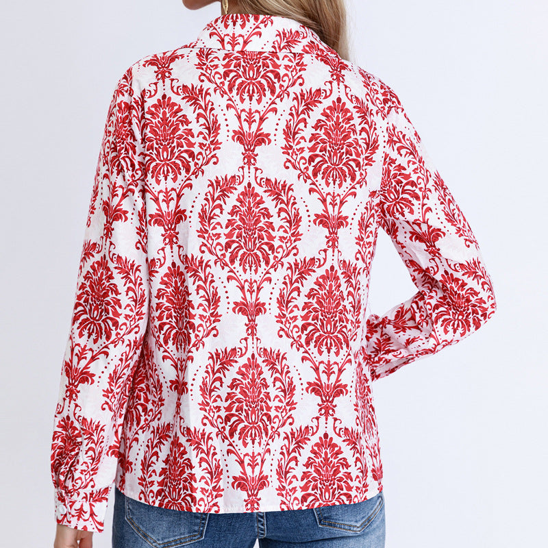 Damen Bluse mit floralen Muster und klassischem Kragen R&B
