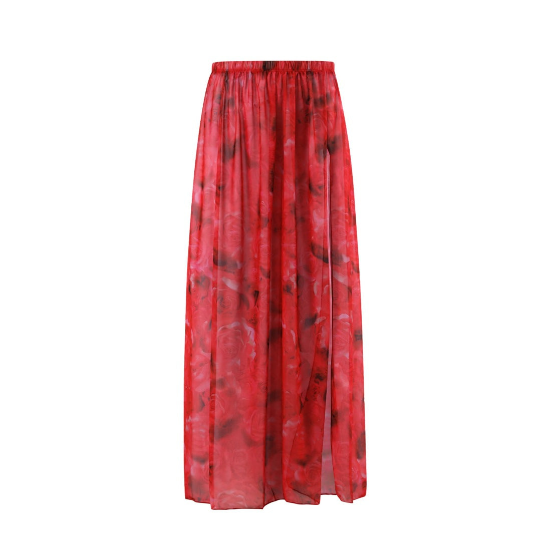 Damen Einteiler Badeanzug mit floralem Design und transparentem Überrock R&B
