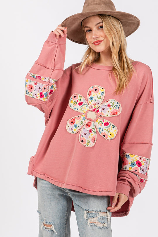 Damen lässiger Oversize-Pullover mit floralem Applikationsdesign R&B