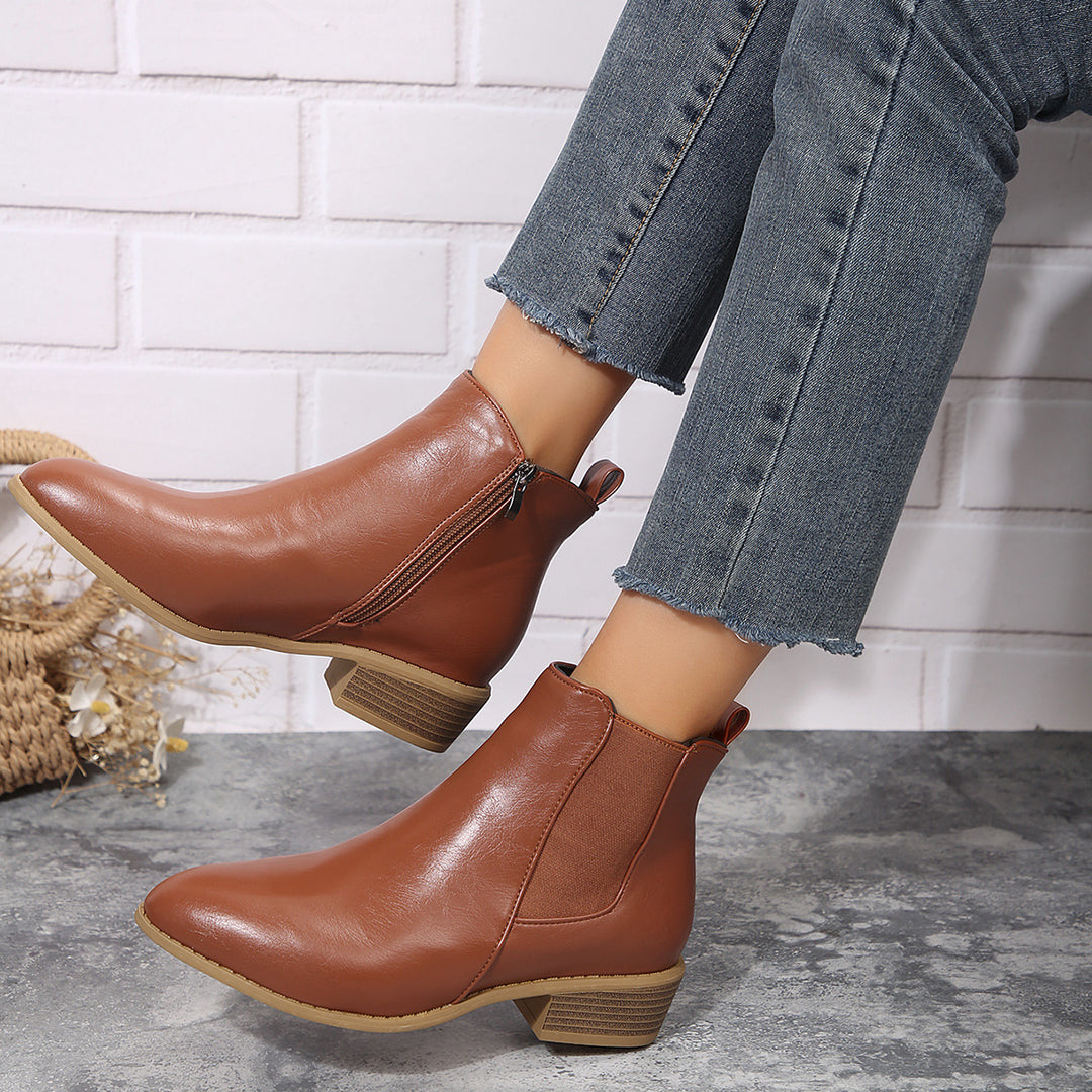 Damen modische Ankle-Boots mit elegantem Reißverschluss und stabiler Sohle R&B