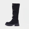 Damen Modische Overknee-Stiefel mit robustem Plateau und dekorativen Schnallen R&B