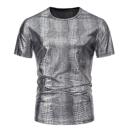 Herren Glamouröses Kurzarmpullover im Schlangenleder-Look R&B