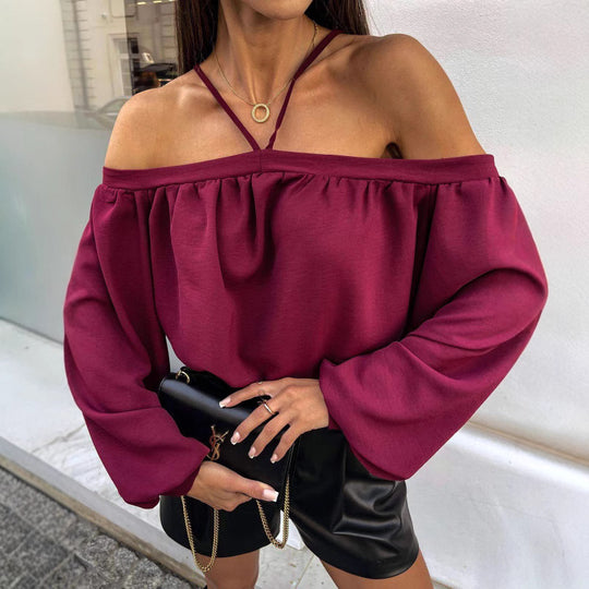 Damen Off-Shoulder Bluse mit elastischen Ärmelbündchen R&B