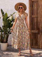 Damen Maxikleid mit floralem Design und lässigem V-Ausschnitt R&B