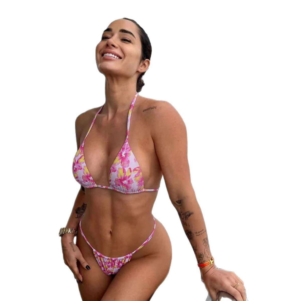 Damen Bikini mit zarten floralen Mustern R&B