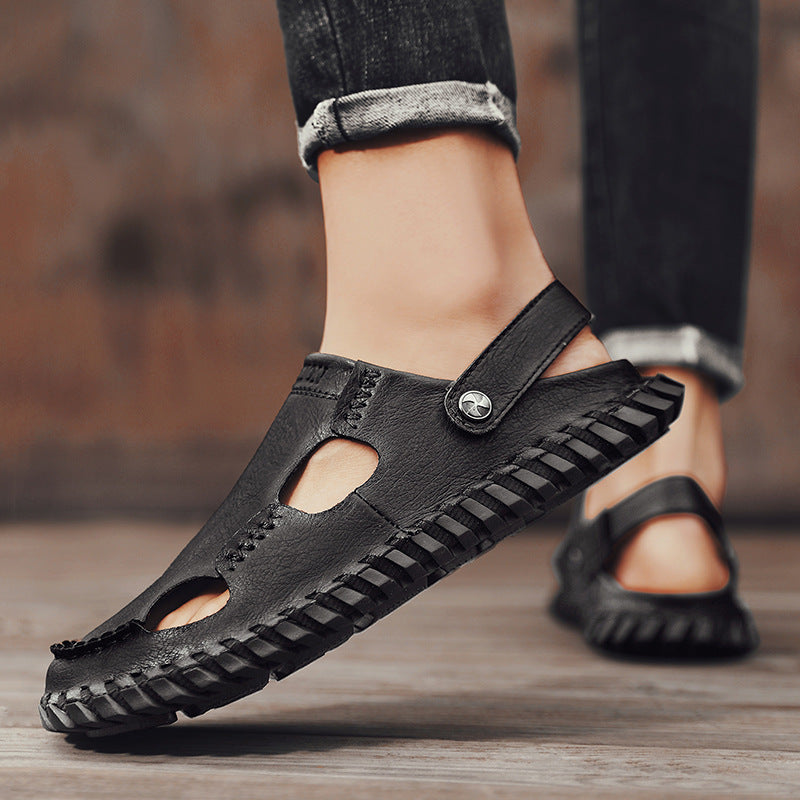 Damen Hochwertige Leder-Sandalen mit atmungsaktiven Einsätzen und rutschfester Sohle R&B