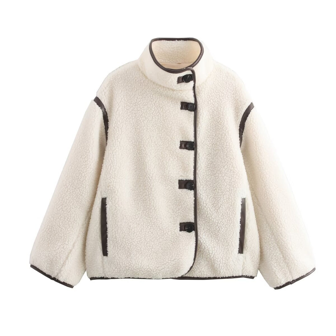 Damen Kuschelige Teddyjacke mit hohem Kragen und praktischen Eingrifftaschen R&B