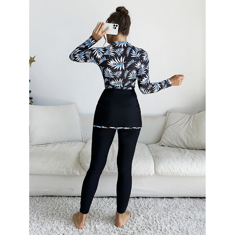 Damen Sportliches Badeoberteil mit langem Arm und modischem Wickelrock R&B