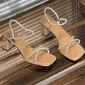 Damen modische Blockabsatz Sandalen mit zarten Verzierungen R&B