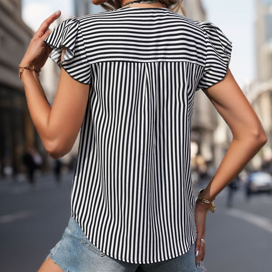 Damen Bluse mit modischem Streifenmuster und Rüschenärmeln R&B